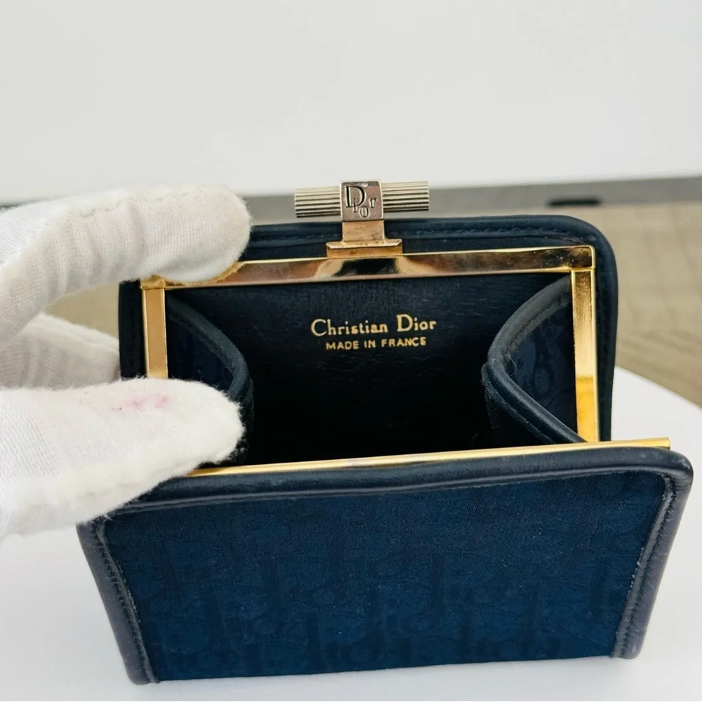 Vintage Dior Dark Blue Oblique Canvas Coin Pouch